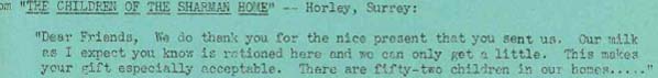 Letter from "The Children of the Sharman Home", in Horley, Surrey