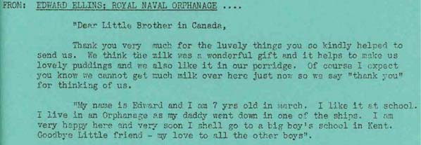 A letter from Edward Ellins at the Royal Naval Orphanage