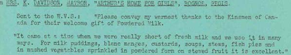 Letter from Mrs. K. Davidson, Matron, at Arthur's Home for Girls in Bognoe, Regis